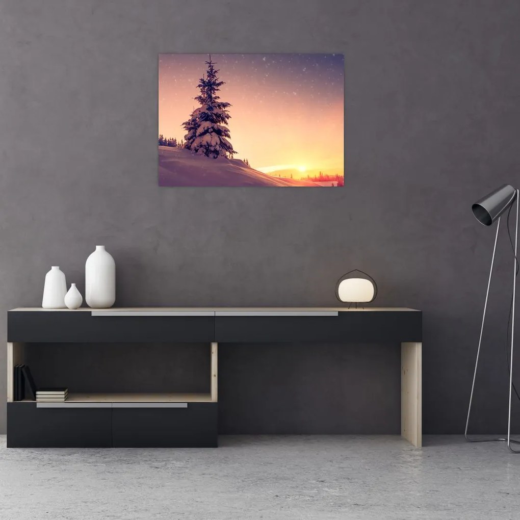 Tablou cu copac înzăpezit pe luncă (70x50 cm)