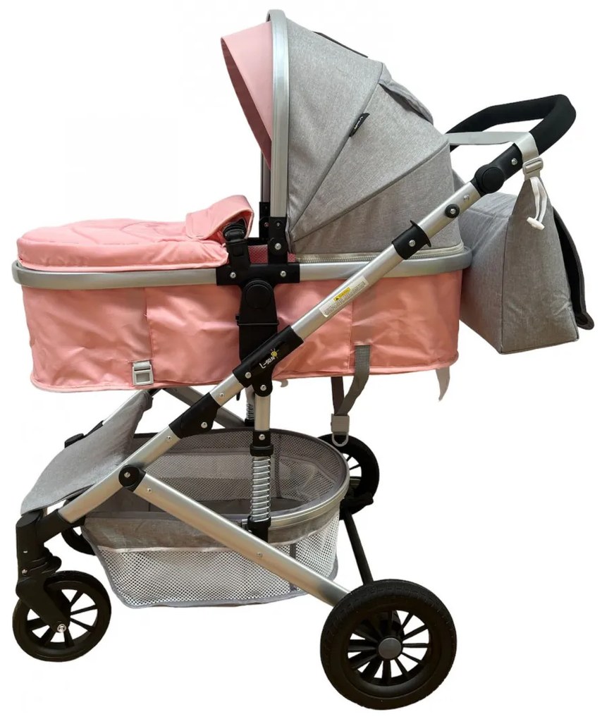 Carucior 2 in 1 pentru copii, cu maner reversibil si suspensii, 0-36 luni - CPC-31-roz