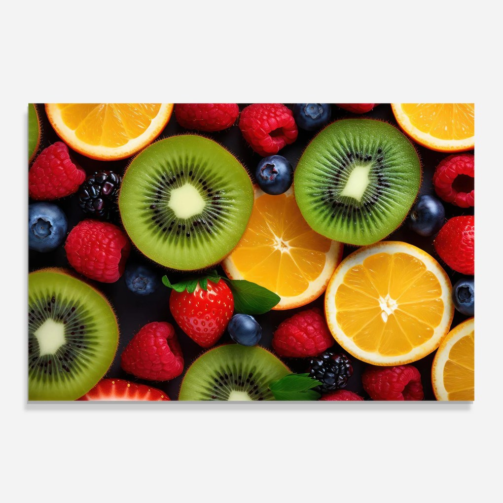 Panou Sticla Bucatarie, 80x120cm, Protectie aragaz, Antistropi, Termorezistent, Alimente, Fructe, Kiwi Fruit Mix