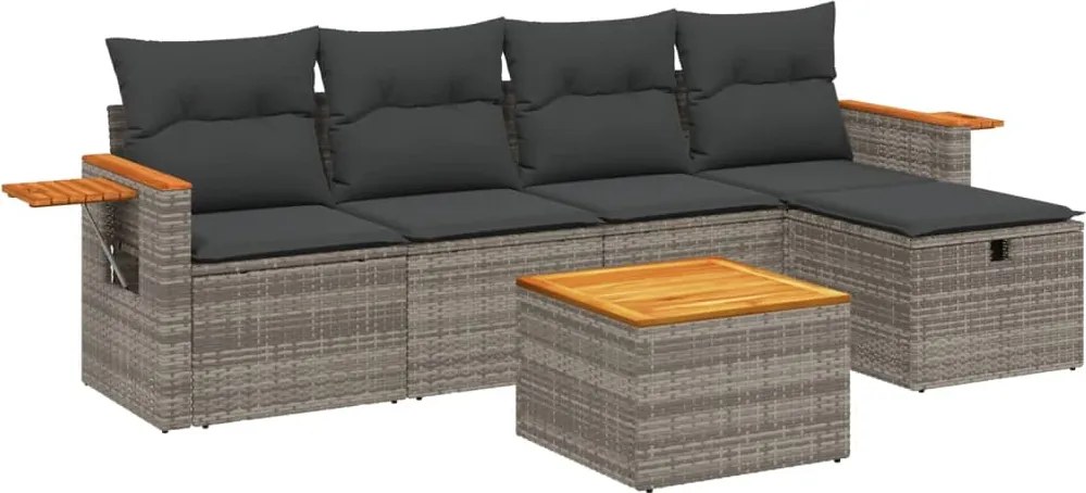 vidaXL Set mobilier grădină cu perne, 6 piese, gri, poliratan