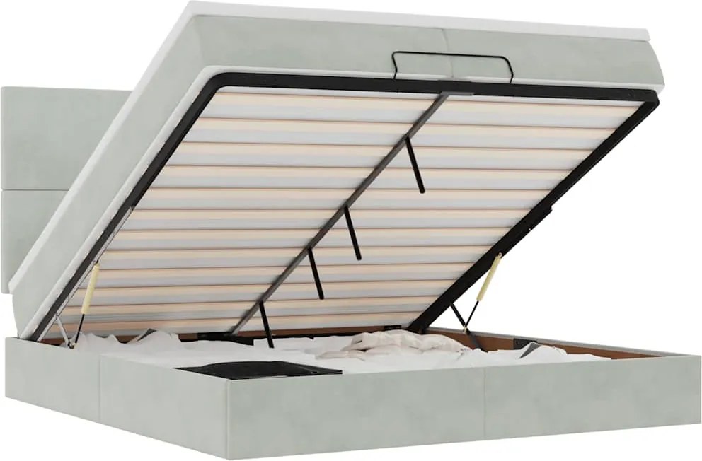 vidaXL Cadru de pat otoman cu saltele Gri deschis 200x200cm catifea
