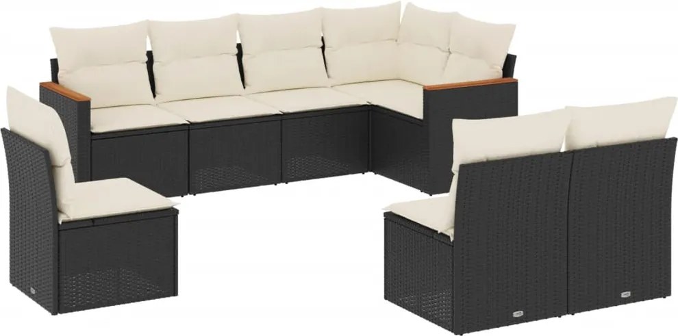 vidaXL Set mobilier de grădină cu perne, 8 piese, negru, poliratan
