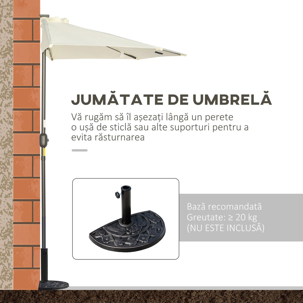 Outsunny Umbrelă Semicirculară cu 20 Lumini LED, Panou Solar, Manivelă si Tijă în 2 Secțiuni, 270x135x240cm, Bej | Aosom Romania