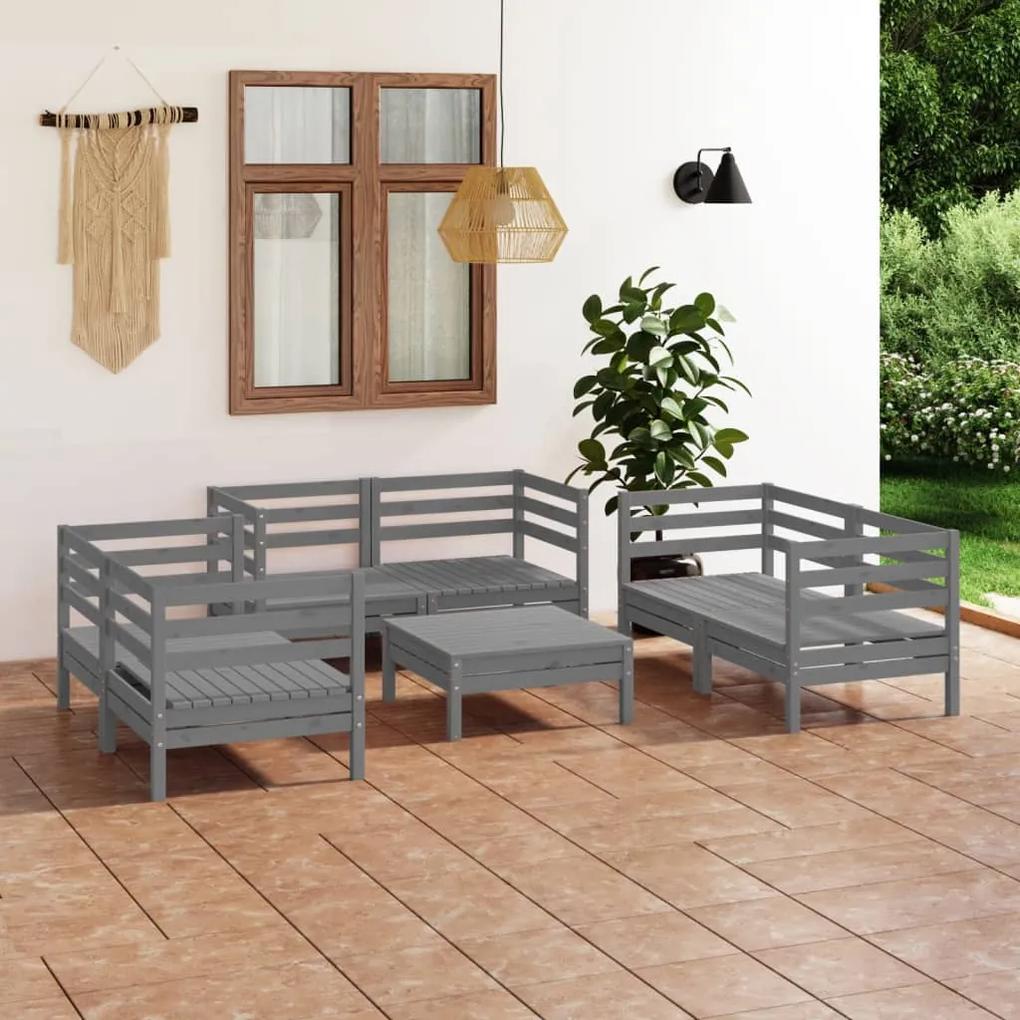 3082589 vidaXL Set mobilier de grădină, 7 piese, gri, lemn masiv de pin
