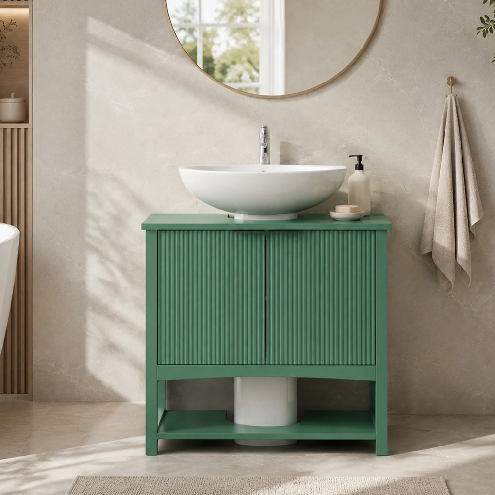 HOMCOM Dulap Sub Lavoar cu 2 Uși, Raft Deschis și Design Modern, 65x32x62 cm, Verde | Aosom Romania