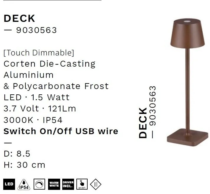 Veioza/Lampa de masa LED portabila exterior IP54 DECK maro