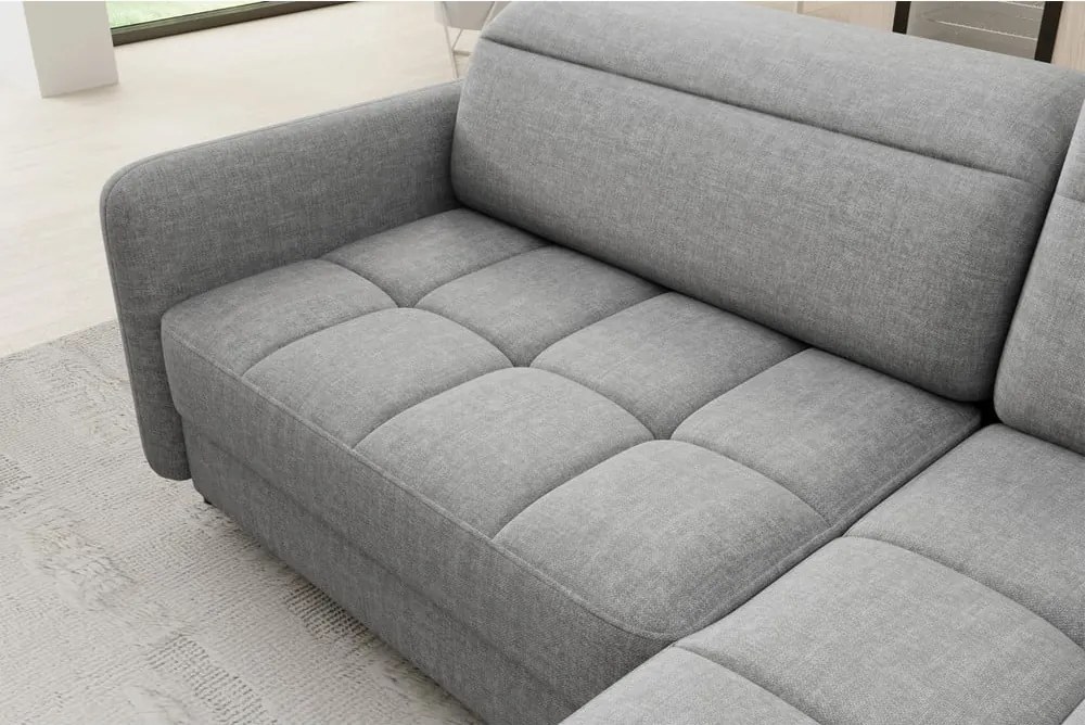 Colțar gri extensibil/cu spațiu de depozitare cu tapițerie din catifea (cu colț pe partea dreaptă/în formă de ”L”) Barea – ELTAP