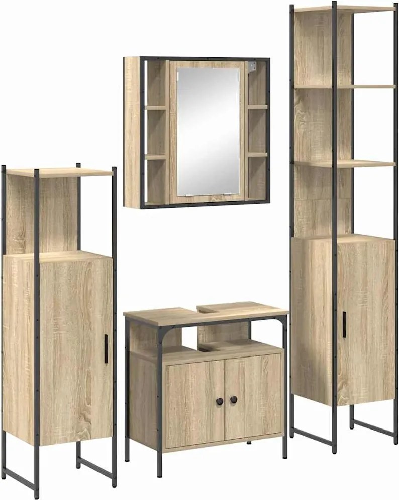vidaXL Set de mobilier pentru baie 4 pcs Stejar Sonoma Lemn compozit