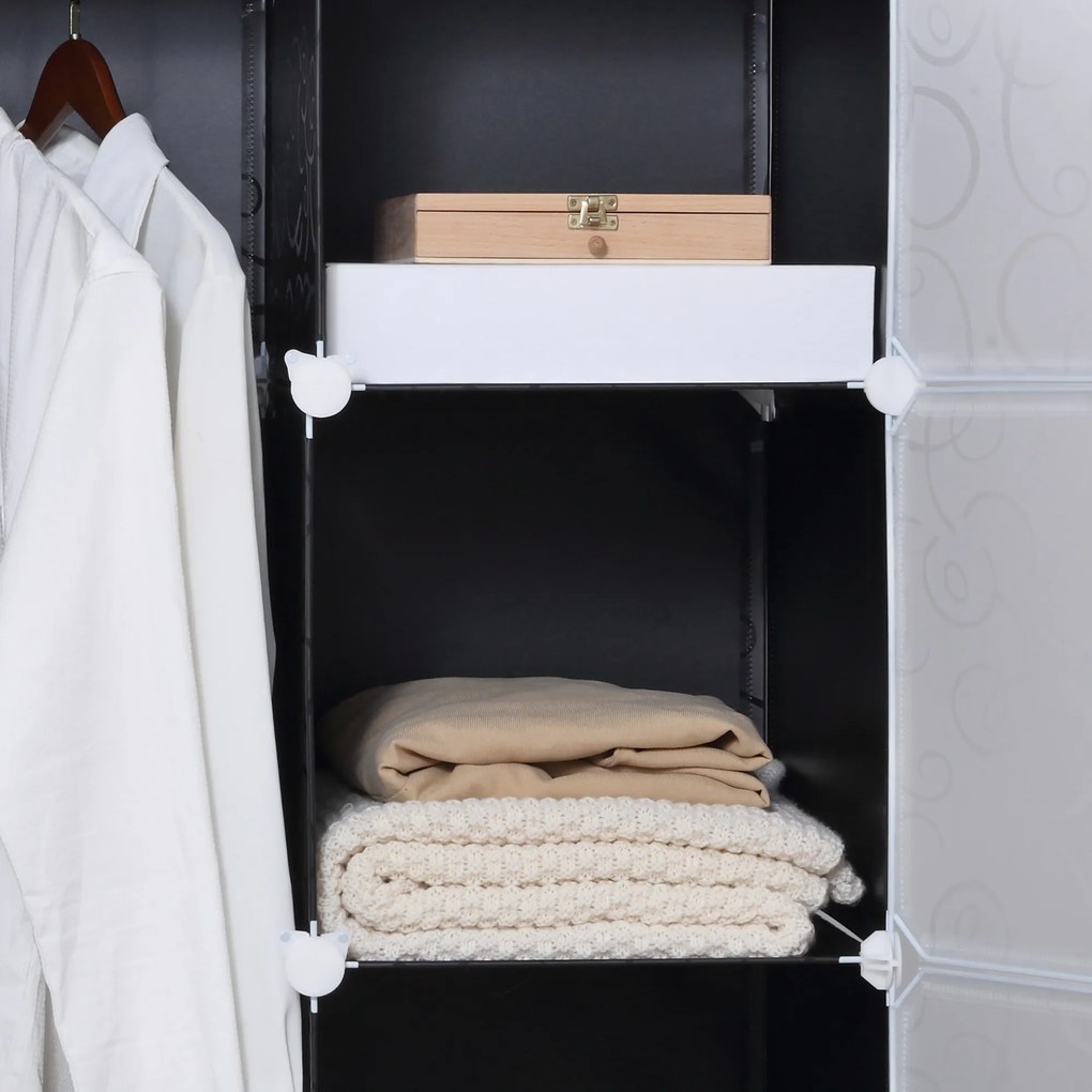 HOMCOM Șifonier cu design în cuburi, 2 cuburi mari și 9 cuburi mici, plastic, metal, 111L x 47L x 183Î cm, Negru+Alb | Aosom Romania