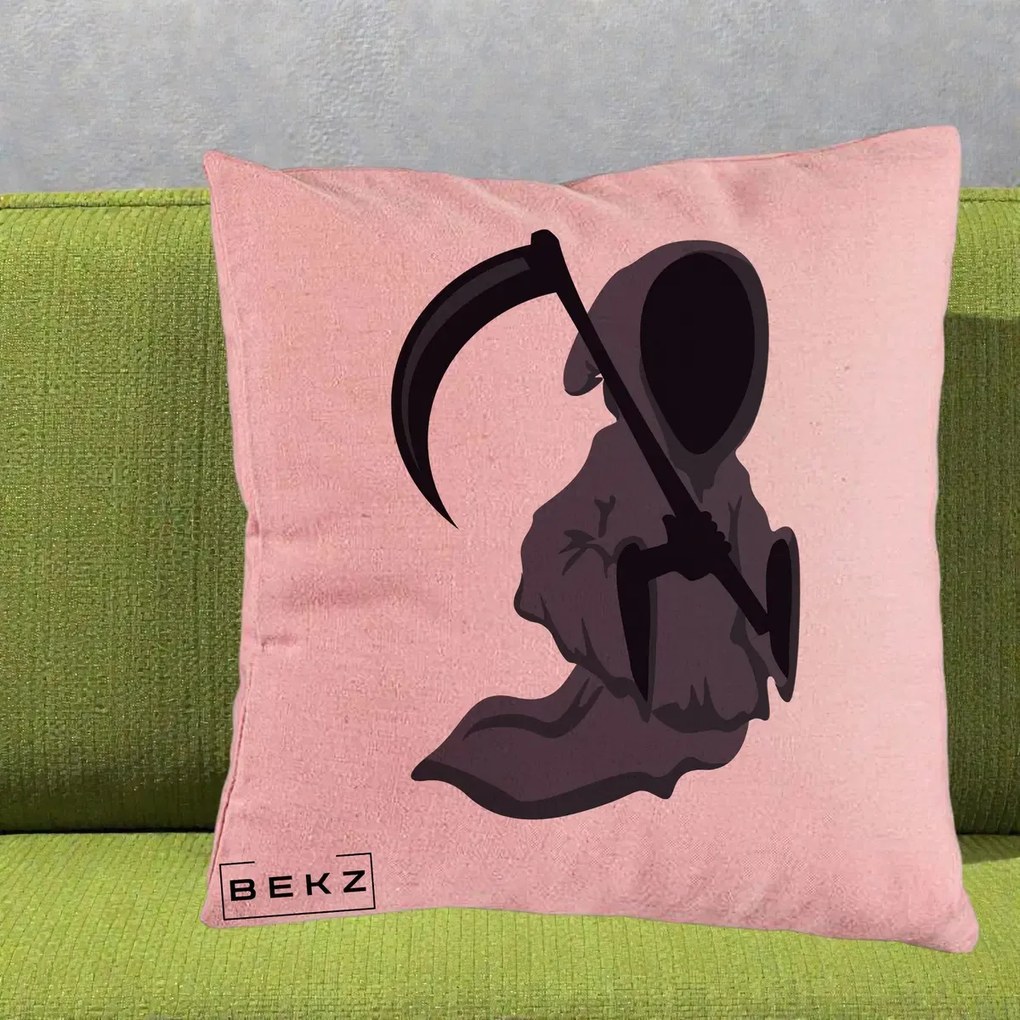 Perna de Halloween Moartea cu Coasa Grim Reaper, 40x40 cm cu Umplutura, Roz, BEKZ