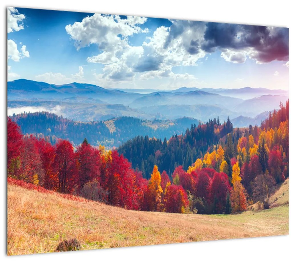 Tablou pe sticlă cu peisaj de toamnă pitoresc (70x50 cm)