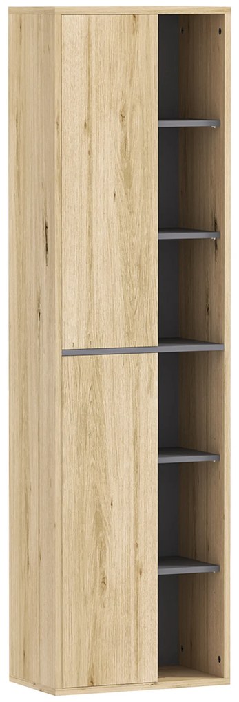 HOMCOM Coloană de Baie de Perete Dulap de Baie cu Compartimente Deschise și 2 Uși 40x24x141,5 cm Natural | Aosom Romania