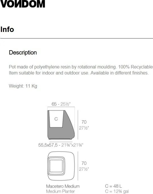 Ghiveci plante / Vaza flori exterior / interior design modern premium MOMA PLANTER MEDIUM 45004R Vondom