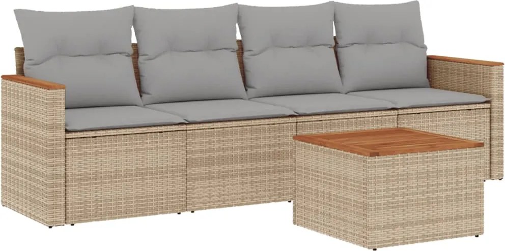 vidaXL Set canapele de grădină cu perne, 5 piese, bej, poliratan