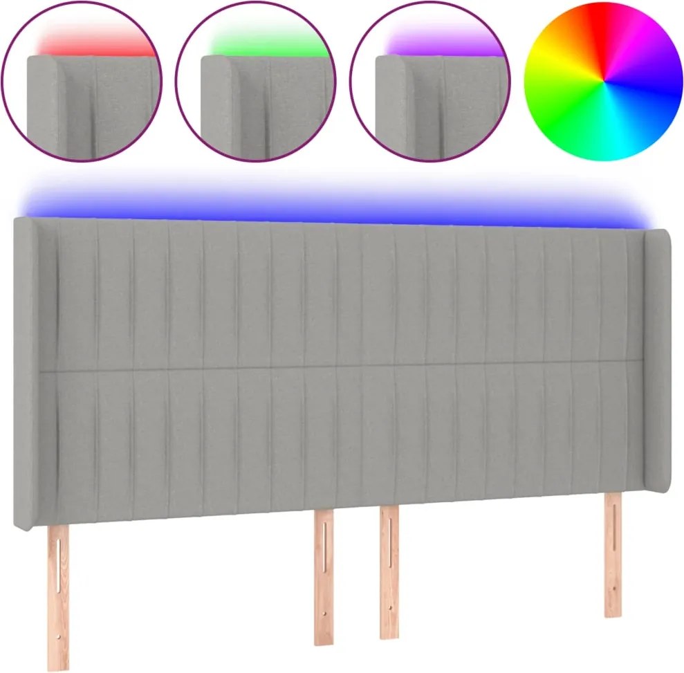 vidaXL Tăblie de pat cu LED, gri deschis, 203x16x118/128 cm, textil