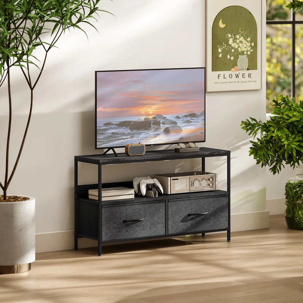 HOMCOM Mobilier pentru Televizor de 47" cu Sertare Pliabile din Material Textil și Raft, 98x29x56 cm, Lemn Natural | Aosom Romania