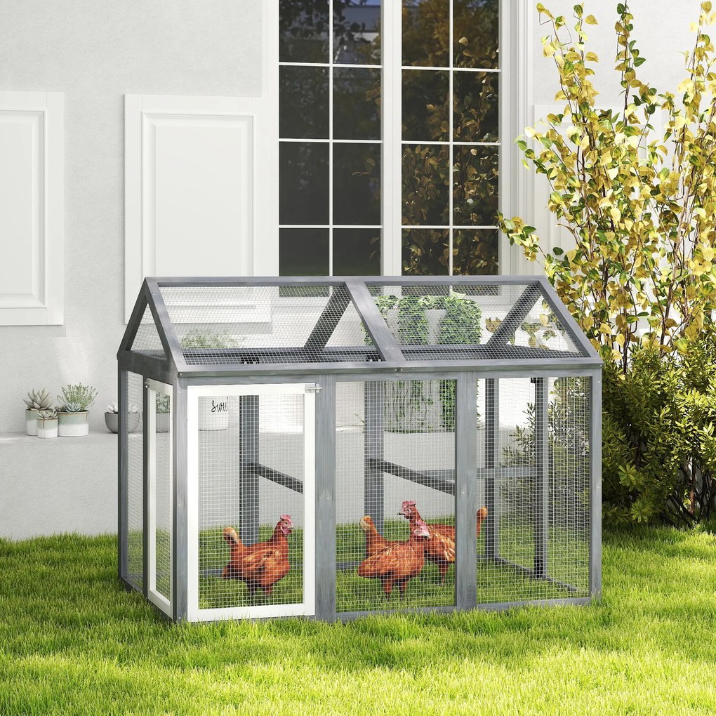 PawHut Incintă pentru găini 1,18 m², parc cu plasă și uși cu închidere, cadru din lemn masiv, 140 x 88,5 x 106 cm, gri | Aosom Romania