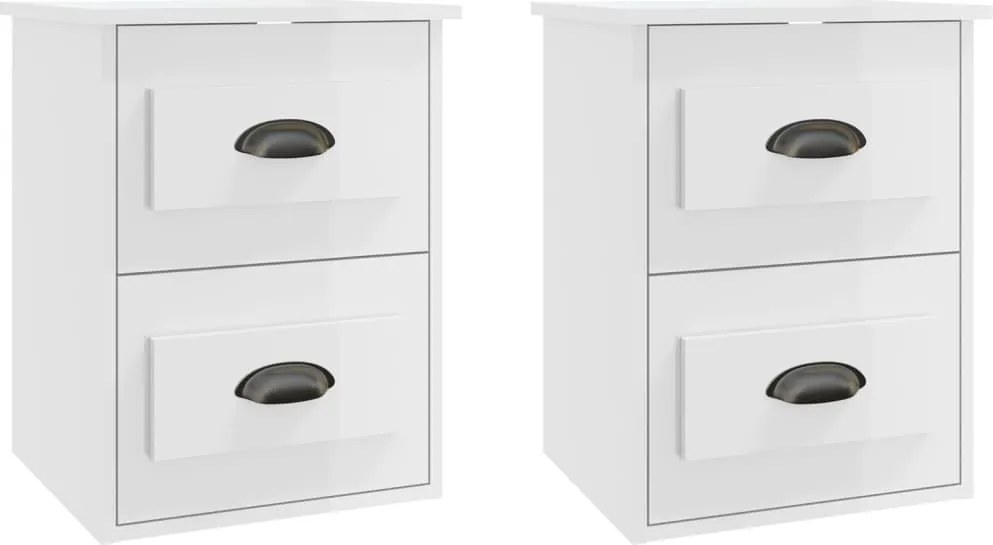 vidaXL Noptiere de perete, 2 buc., alb extralucios, 41,5x36x53cm