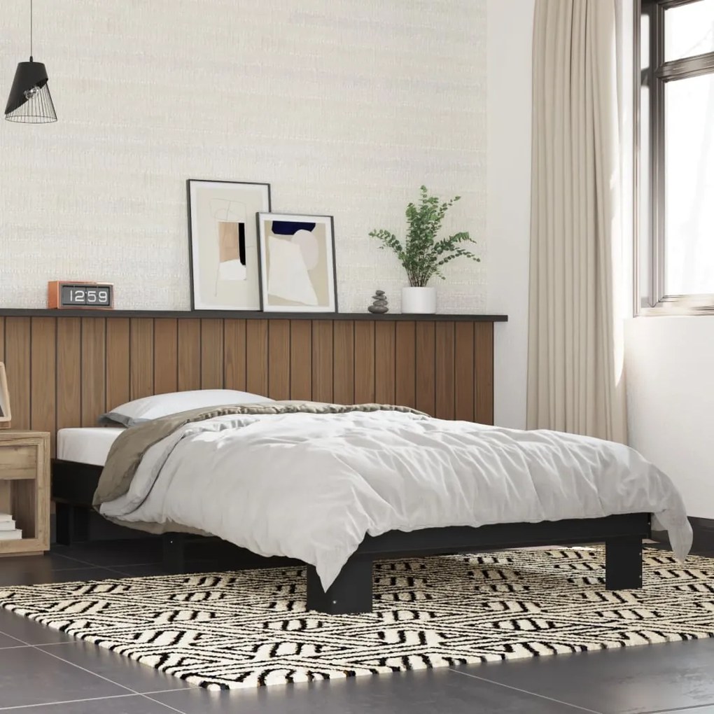 845867 vidaXL Cadru de pat, negru, 100x200 cm, lemn prelucrat și metal