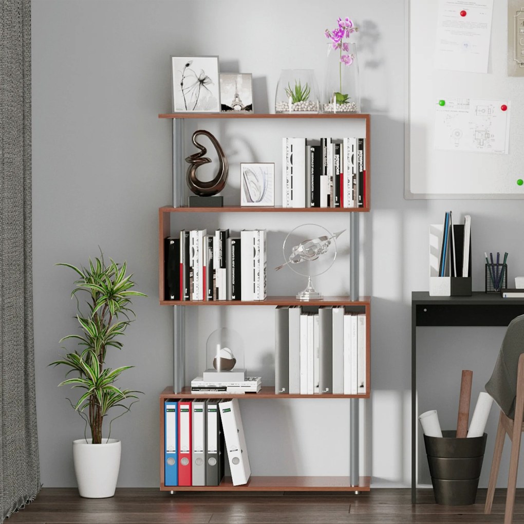 Homcom Biblioteca de Perete in Lemn, Castaniu, 80x30x145cm