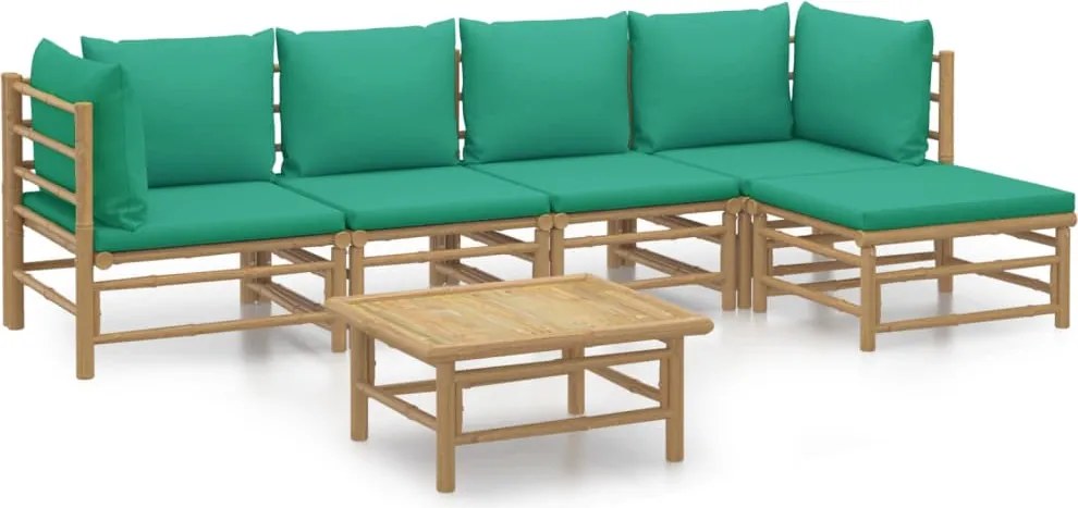 vidaXL Set mobilier de grădină cu perne verzi, 6 piese, bambus