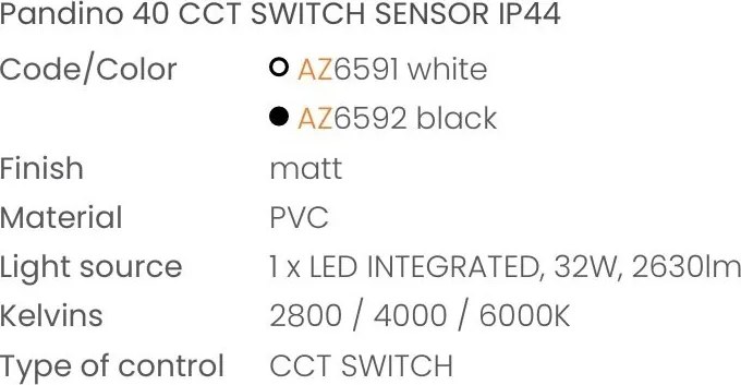 Plafoniera LED CCT, Protectie IP44, Senzor de miscare, PANDINO 40cm alb