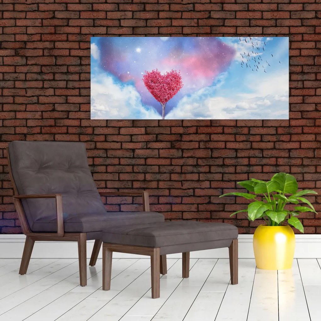 Tablou - Copac de inimă roz (120x50 cm)