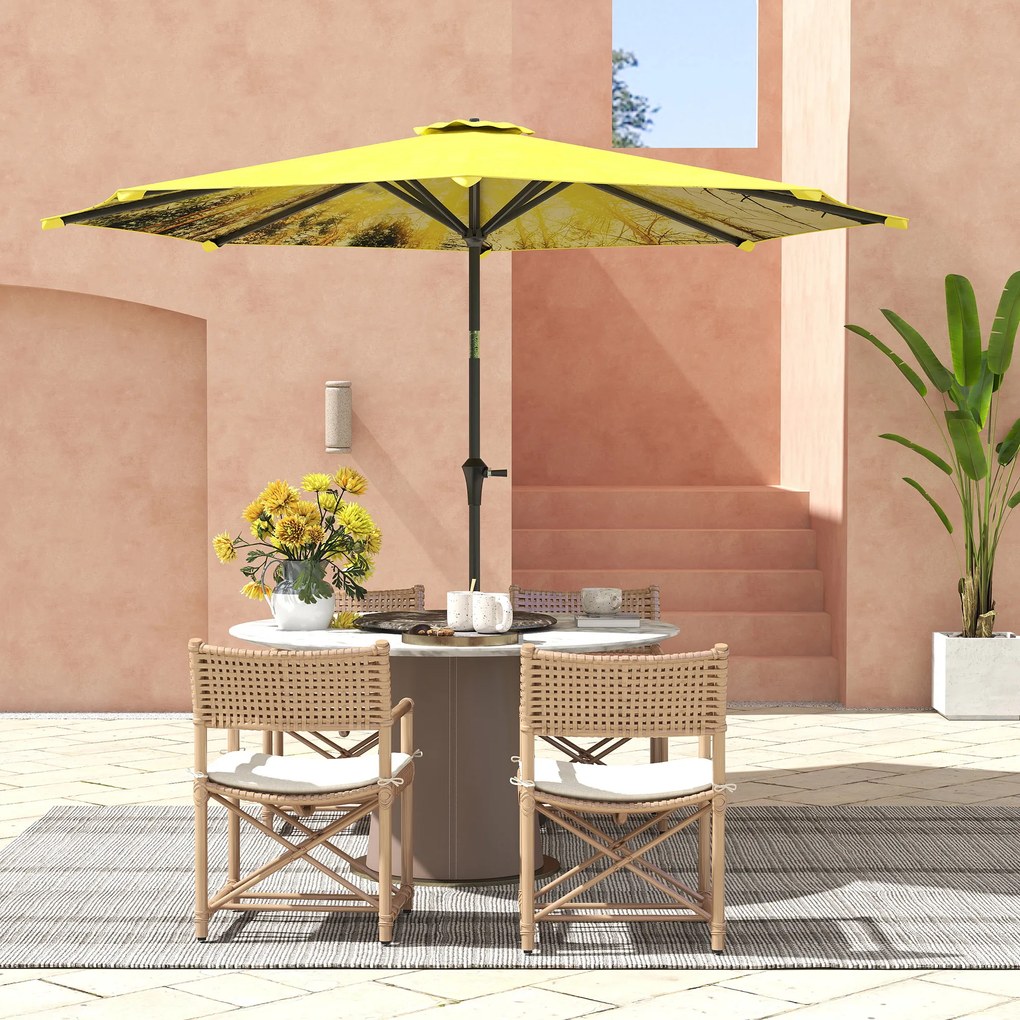 Outsunny Umbrelă de soare Ø300 cm, Umbrelă de soare cu manivelă, Umbrelă octogonală pentru Balcon, Galben | Aosom Romania