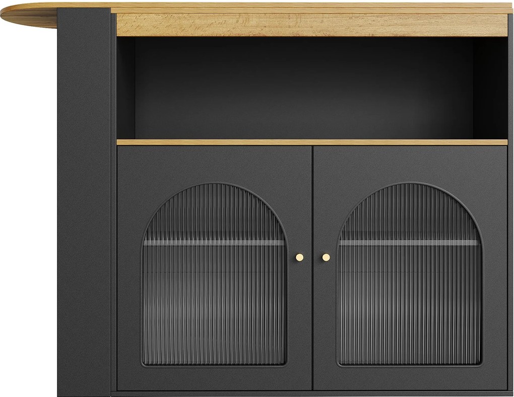 Masă de bar modernă extensibilă, cu spațiu de depozitare, Rotativă, 138-193×39×105 cm, Negru