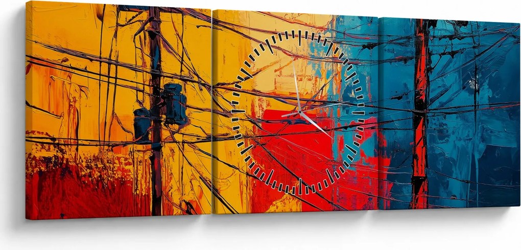 Tablou - Linii electrice abstracte (cu ceas) (90x30 cm)
