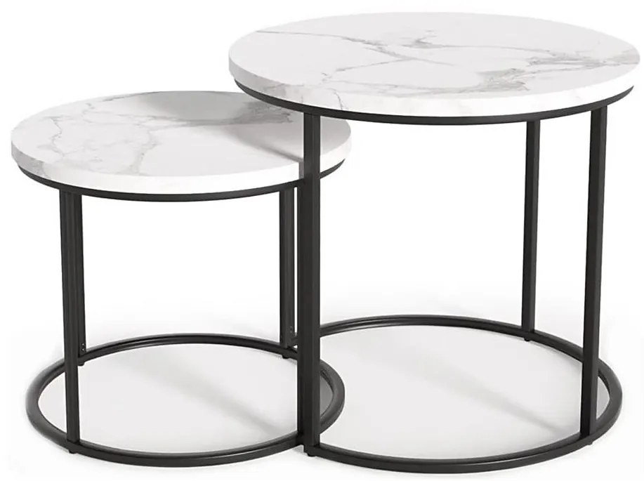 SET 2x măsuță de cafea OREO d. 43/53 cm negru/decor marmorat