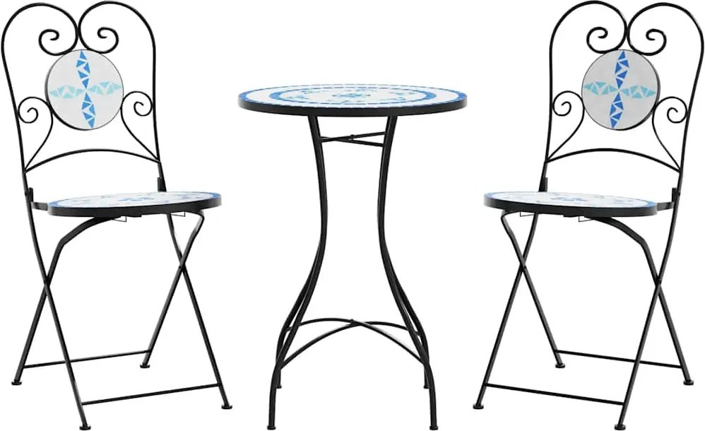 vidaXL Masă de bistro cu mozaic, albastru și alb, fier și ceramică