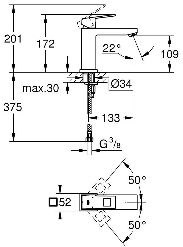 Baterie lavoar Grohe Eurocube, marime M