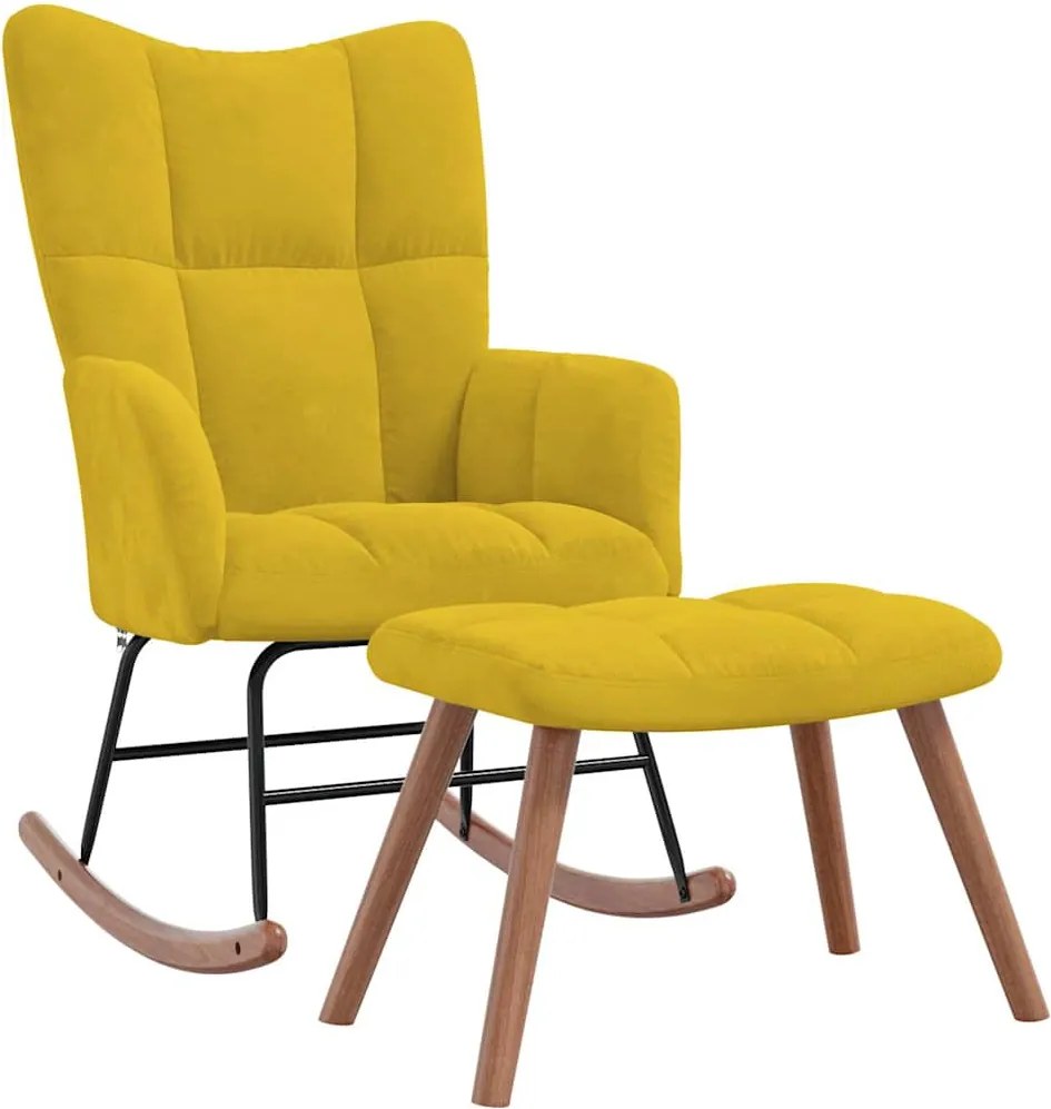 vidaXL Scaun balansoar cu taburet, galben muștar, catifea