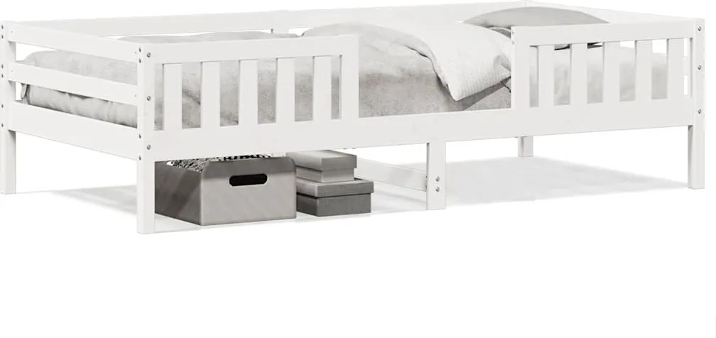 vidaXL Cadru de pat fără saltea, alb, 90x200 cm, lemn masiv pin