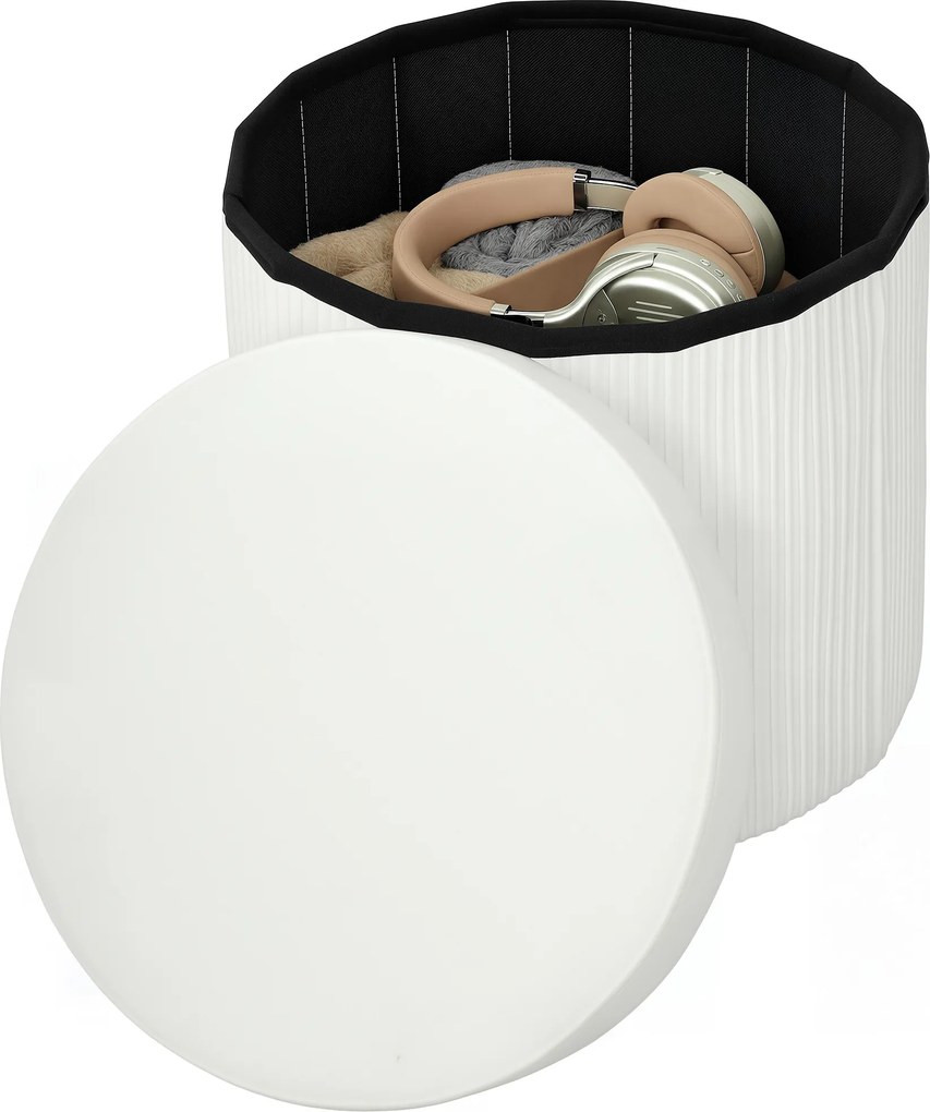 HOMCOM Puf depozitare Bancă depozitare pliabilă 35 L 38x38x38 cm Tapițerie din Catifea Cufăr de Depozitare Rotund Crem | Aosom Romania