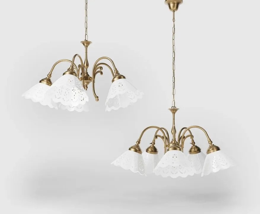 Candelabru 5 brate din alama si abajur ceramic Zefira