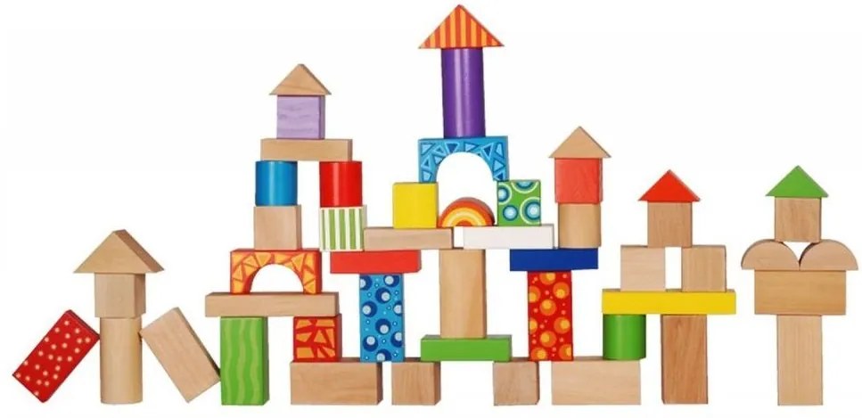 Cuburi din lemn pentru copii 50 bucăți Ecotoys