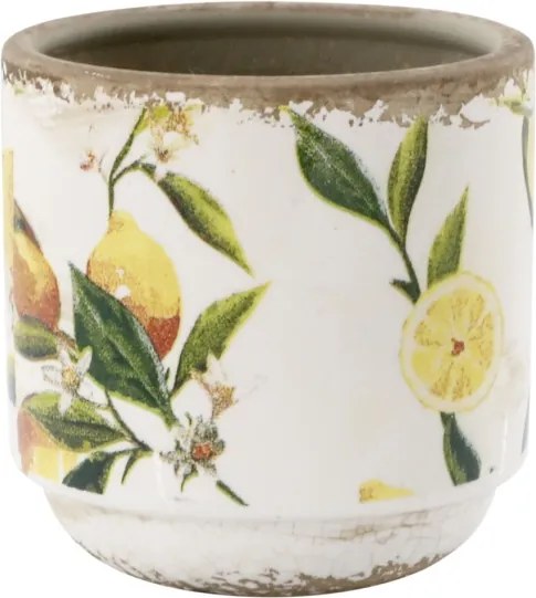 Ghiveci din ceramică, pictat manual, crem, H10/D10 cm, Limone