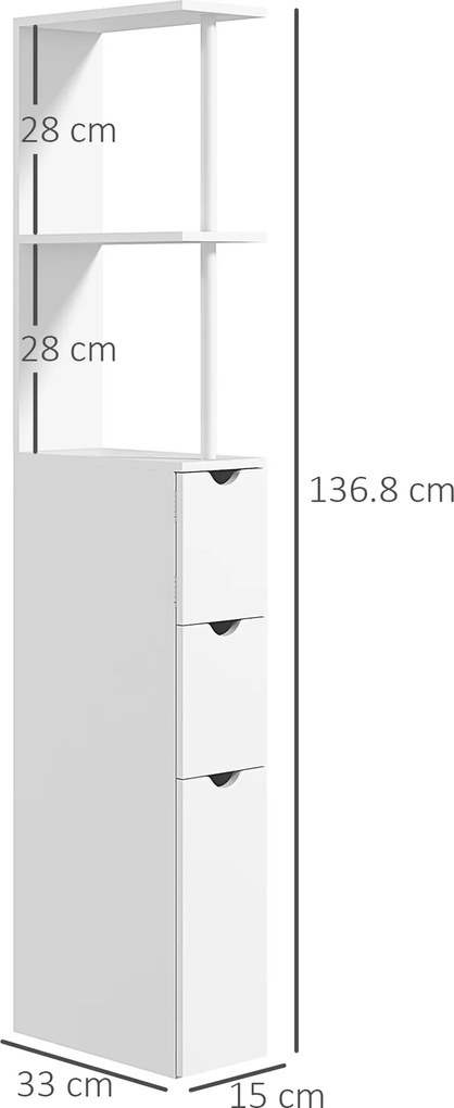 HOMCOM Dulap de Baie din Lemn cu Rafturi și Sertare, 15x33x136 cm, Lemn Natural | Aosom Romania
