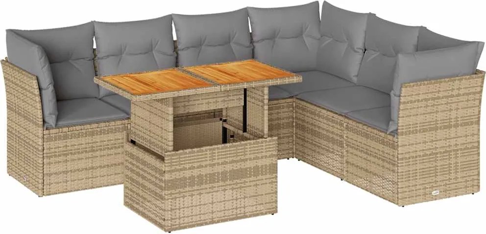 vidaXL Set canapele de grădină, 7 piese, cu perne, bej, poliratan