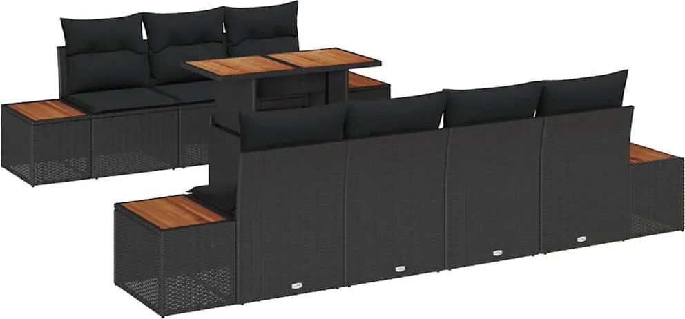 vidaXL Set de canapele pentru grădină cu pernă 8 pcs Negru Rattan poli