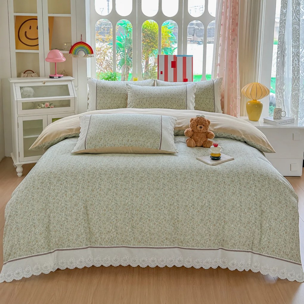 Lenjerie de pat bumbac 100%, 4 piese, floral vernil, BCP409