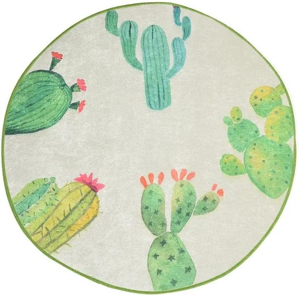 Covor baie Tropica Cactus I, ⌀ 100 cm, alb - verde