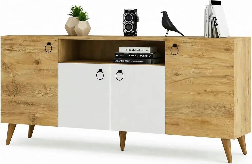 Comoda 616TNM1606, stejar/alb, PAL melaminat, 180x45x79 cm