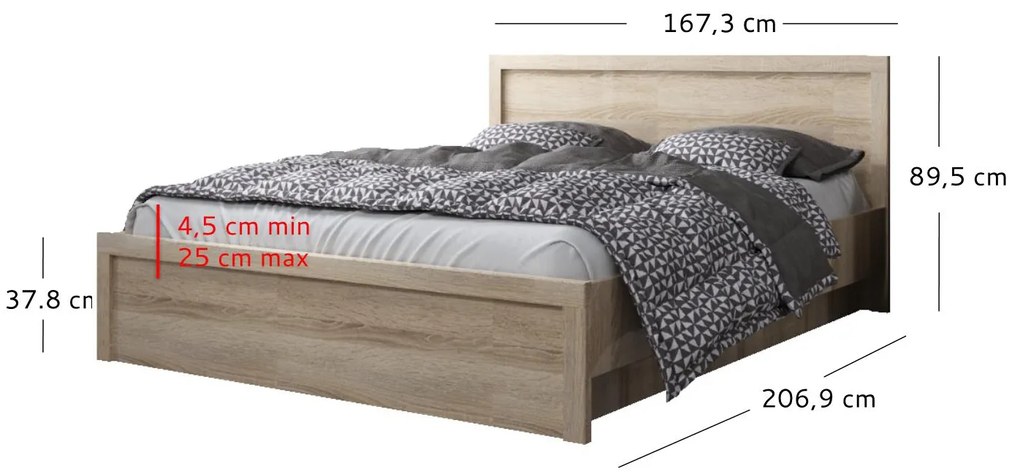 Pat matrimonial 160 cm Jolene (Stejar sonoma) (cu somieră). 1052984