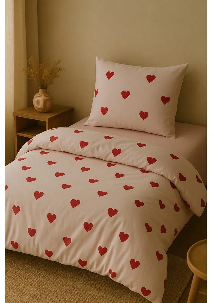Lenjerie de pat roz pentru pat de o persoană, extinsă cu cearceaf inclus, cu 3 piese 160x220 cm Red Heart – Mila Home