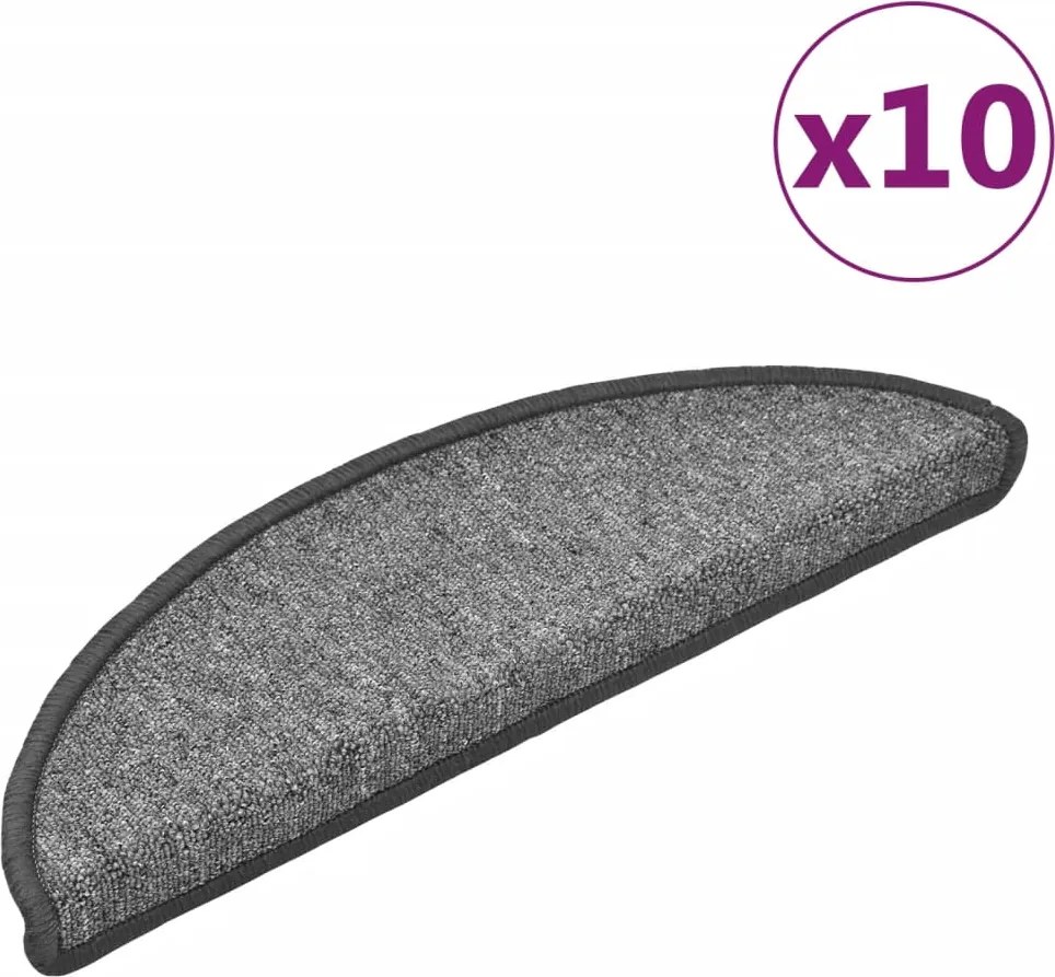 vidaXL Covorașe pentru scări, 10 buc., 56x17x3 cm, gri închis, semirotunde