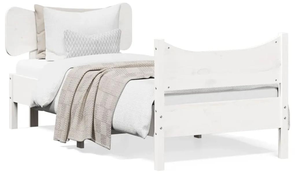 3216403 vidaXL Cadru de pat cu tăblie, alb, 90x190 cm, lemn masiv pin