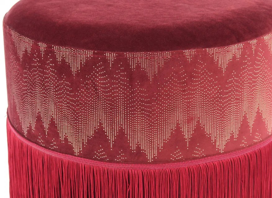 Puf/ Taburet tapitat cu franjuri Cleopatra Bordeaux